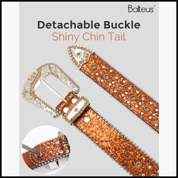Sparkly Rhinestone Diamond Sequin Studded Faux Leather Belt main image 4